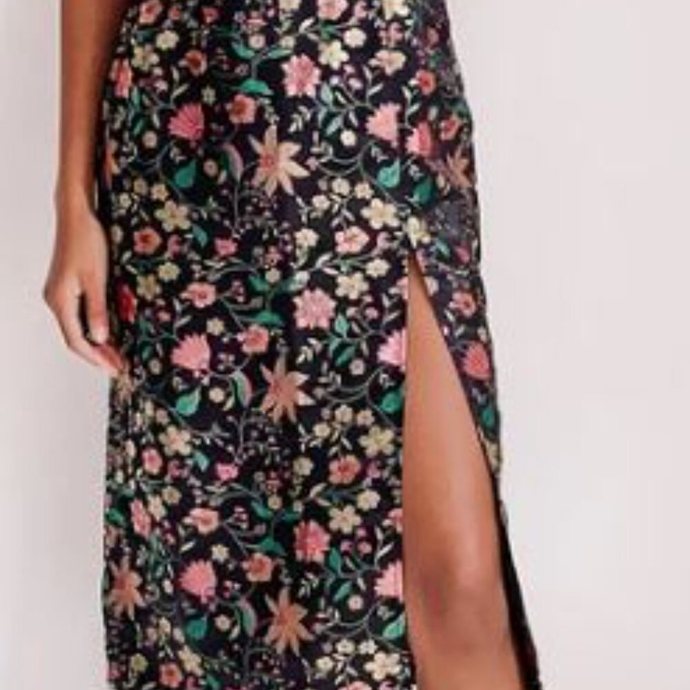 Lulu's Black Strapless Floral Midi Dress with Pink, Yellow & Green Accents - Picture 7 of 9